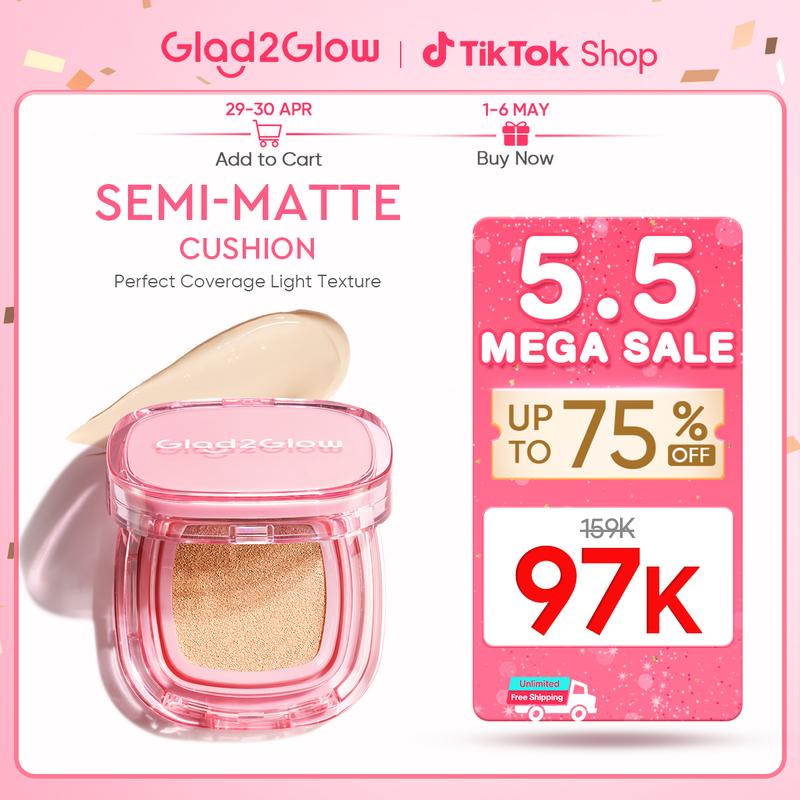 【Hot】Glad2Glow Perfect cover cushion dengan kandungan skincare mencegah kekusaman dan kulit kering sepanjang hari G2G Concealer Foundation Wajah Extract Mencerahkan Lasting Compact 0