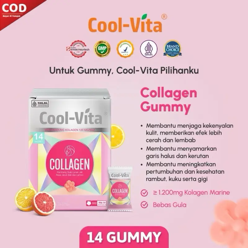 [BUNDLING 3 BOX] Coolvita Collagen Gummy Rasa Jeruk Bali dan Lemon Gummy Sehat Penuh Manfaat Suplemen Rambut, Kuku, Kulit 2