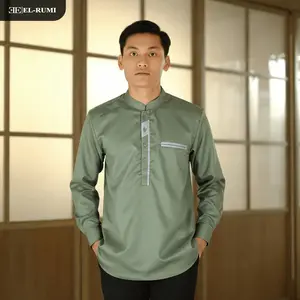 Kemeja Koko Pria Elrumi Lengan Panjang Motif Abizaar Warna Sage