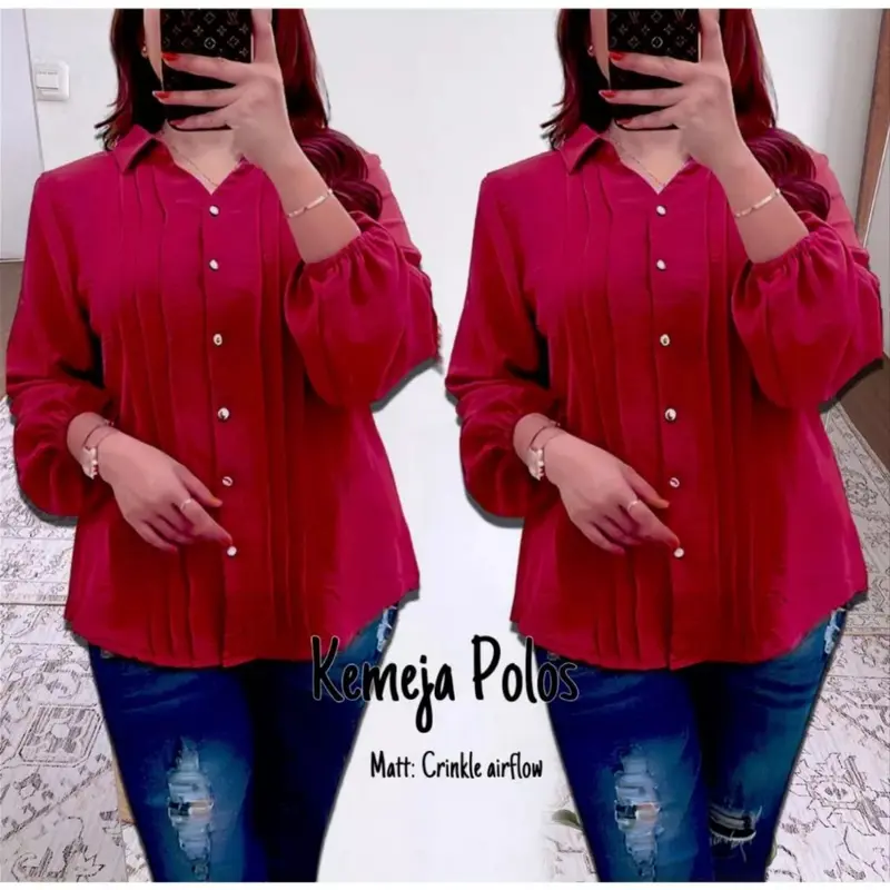 Kemeja Atasan Wanita Opnaisel Cringkel Airflow Polos Kasual - Panjang 5
