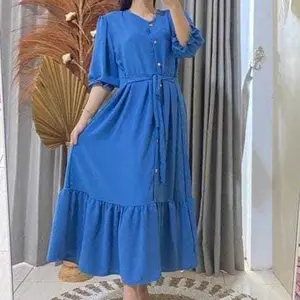 Daster Mahalini Dress Crinkle Airflow Kancing Depan Daster Mewah Elegan 2025 Midi Dress Korean Style Daster Crinkle Premium Dress Cantik Wanita Kekinian