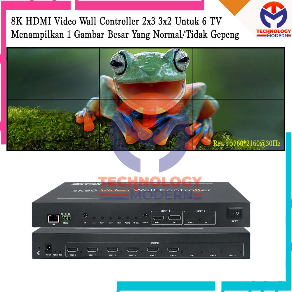 8K HDMI Videowall Controller 2x3 3x2 Untuk 6 TV (Menampilkan 1 Gambar Besar) Yang Normal/Tidak Gepeng