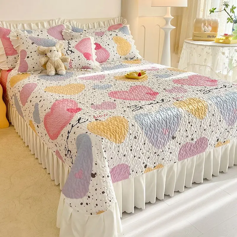 Lace Quilting Bed Spread Princess Style Cotton Sandwich Bedspread Home Comfortable Washable Bed Cover