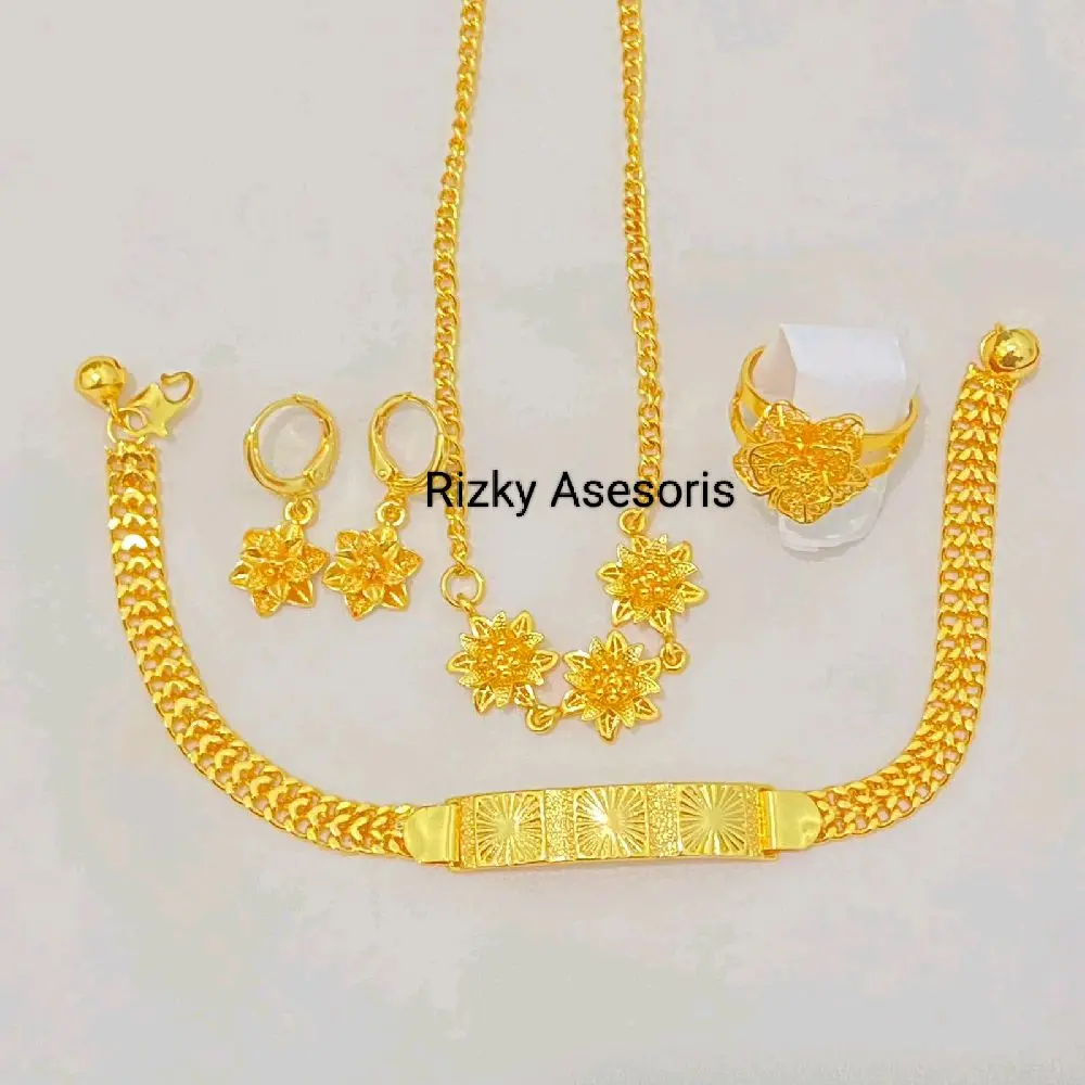 Set Perhiasan Terbaru Lapis Emas 24K Liontin Bunga Dubai Mewah Lengkap
