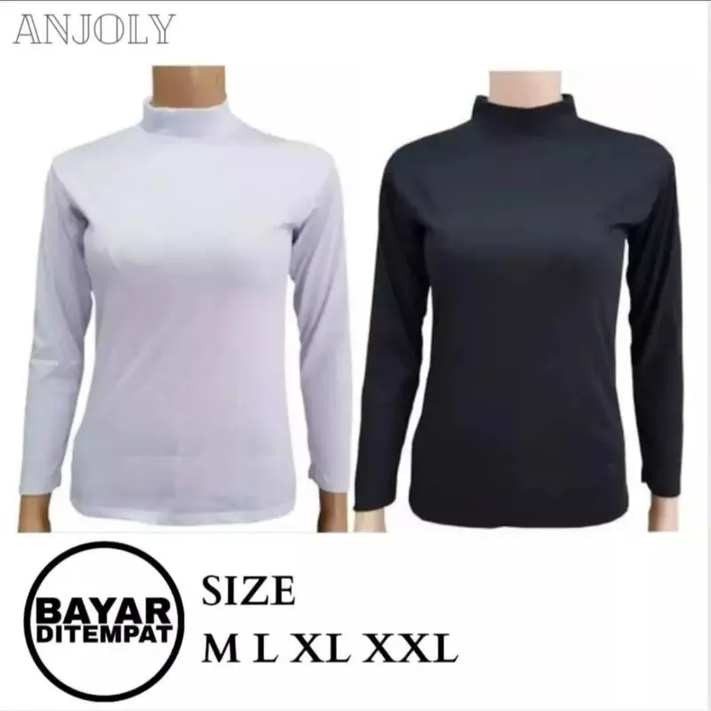 Kaos Manset Wanita Lengan Panjang Bahan Kaos Tutle Neck M L XL XXL Terbaru Termurah Terlaris