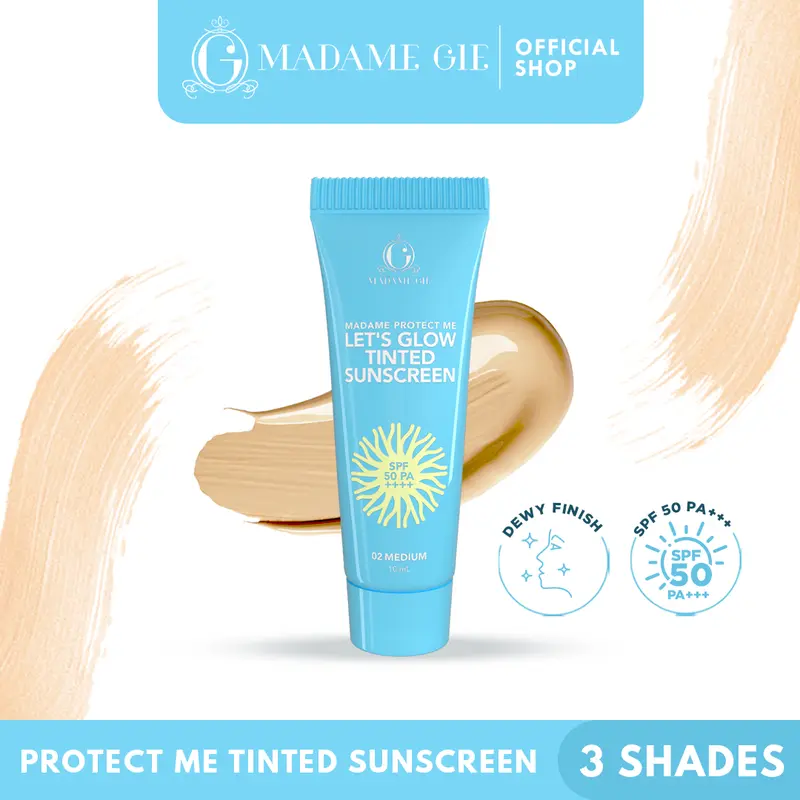 Madame Gie Protect Me Lets Glow Tinted Sunscreen SPF 50 PA ++++ - No Fragrance Perawatan Wajah Semua Jenis Kulit Facial Hitam 1