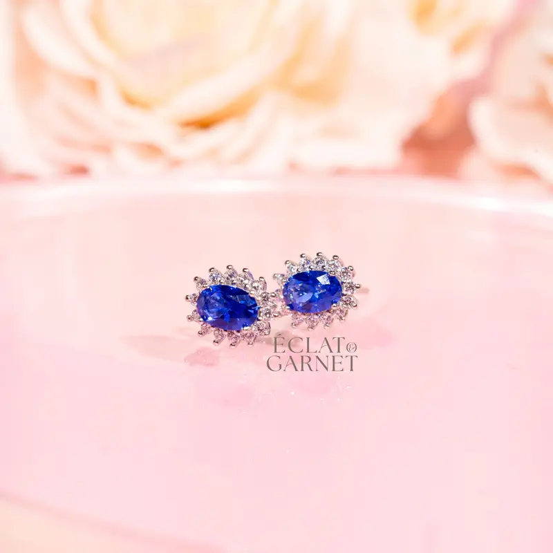 Éclat & Garnet - S925 DIANA SAPPHIRE SERIES NECKLACE EARRINGS Perhiasan Zircon Premium 925 Sterling Silver with 18K Gold Plating Aksesoris Wanita Lapis Emaa Elegant 3
