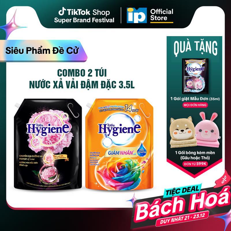 Nước Xả Vải Đậm Đặc Hygiene 3.5L Hoa Mẫu Đơn Ánh Dương Hạnh Phúc x 2 Túi