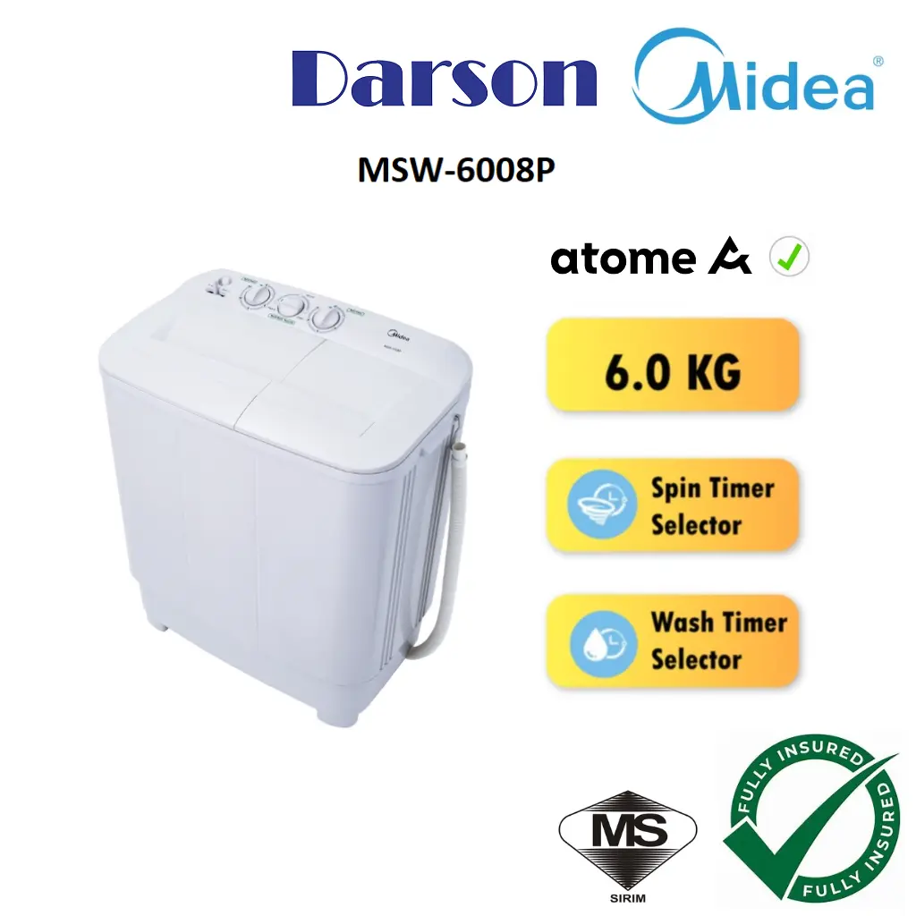 Midea Semi Auto Washing Machine Twin Tub Washer 6KG Mesin Basuh Manual Murah MSW-6008P MSW6008P