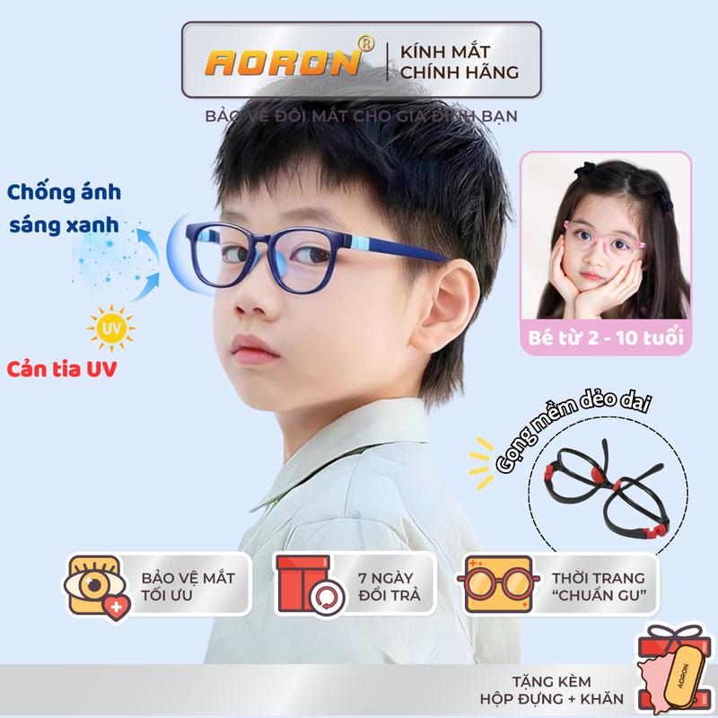 Kính Trẻ Em Chống Ánh Sáng Xanh Aoron, Mắt Kính Cho Bé Trai/ Bé Gái 2 - 10 Tuổi Chống Cận Đeo Khi Học, Xem Điện Thoại, Tivi Gọng Dẻo Nhiều Màu Có Thể Tháo Rời - AK143