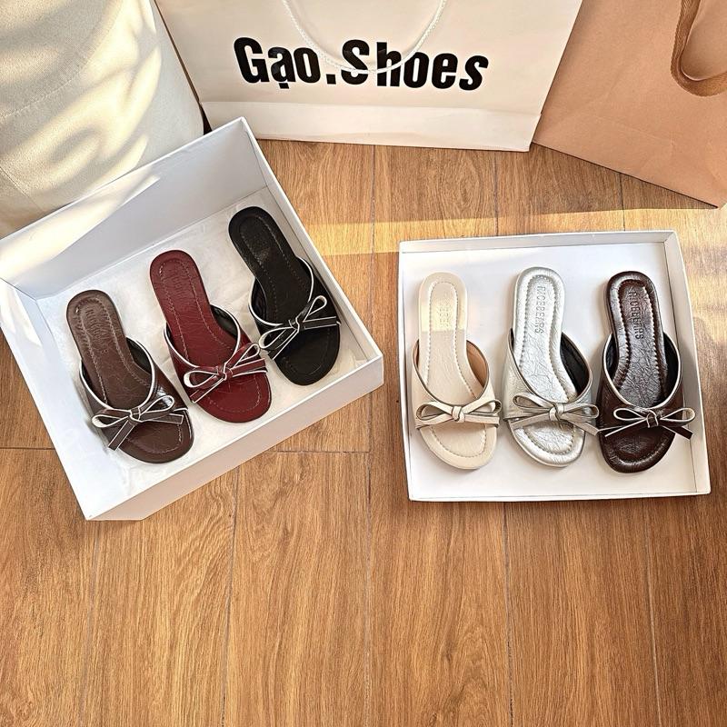 Gạo.Shoes (Có BIGSIZE) Dép Lê Mũi Tròn, Quai Nơ LÉ Viền Cao Cấp, Đế Xịn Chống Trơn Trượt. 1 CM