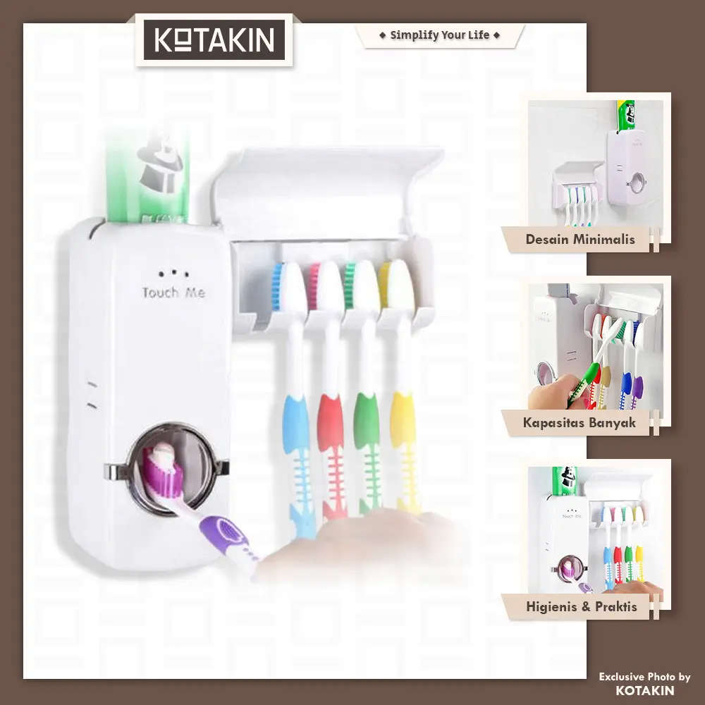 Dispenser Odol Pasta Gigi Tempel Dinding Otomatis Tempat Sikat Gigi Toothpaste Set Rak Kamar Mandi