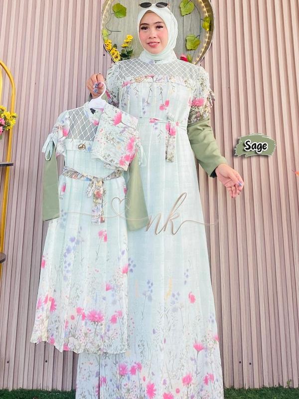 KOLEKSI RANUM|DRESS ARAFA Bisa Couple Ibu & Anak Perempuan FASHION MUSLIM REKOMENDASI GAMIS LEBARAN  Wanita 2025 MEWAH KEKINIAN CERUTY SYARI Abu Set Dung Dress NK Ori 100% By NKOriginal Matt Ceruty Printing Mix Ceruty Polos Set Hijab Segi Empat 8