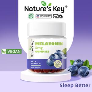 Nature's Key Halal Melatonin Edible  5mg Sleep Supplement Vitamin B6 Vegan Natural Blueberry Flavor wellness  Healthcare Dietary Fitness Optimum