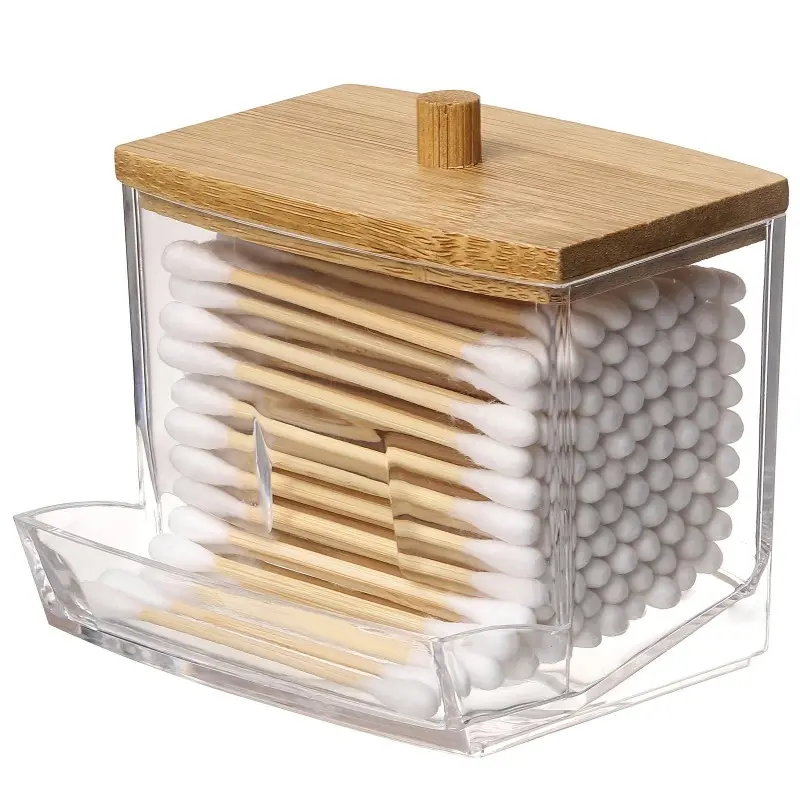 Giá Đỡ Miếng Tăm Bông Qtip, Tăm Bông, Dụng Cụ Phân Phối Bóng, Hộp Đựng Phòng Tắm, Lọ Thuốc Để Đựng Có Nắp Gỗ