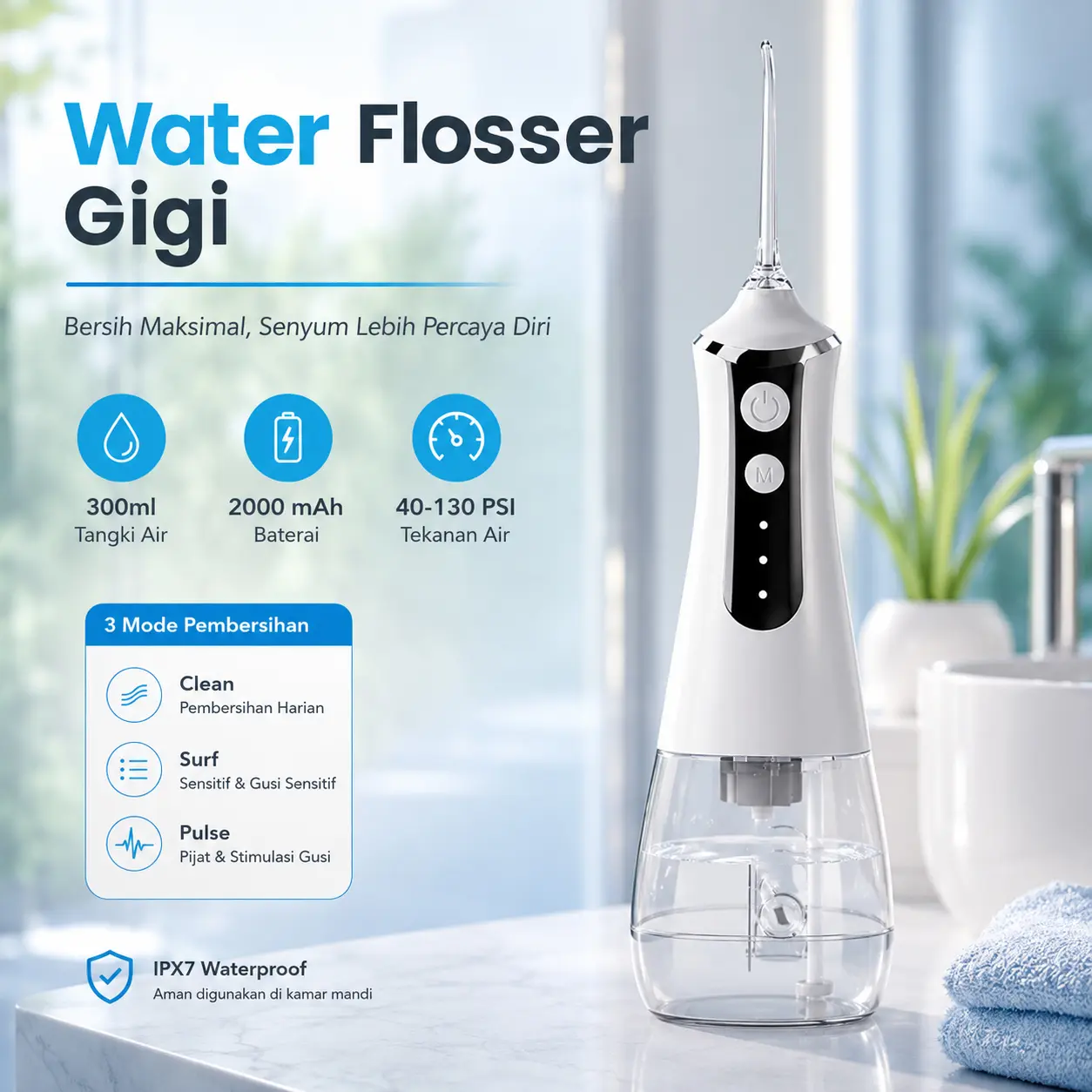 QUARED Water Flosser Dental Oral Irrigator Pembersih Gigi 300ml - L10