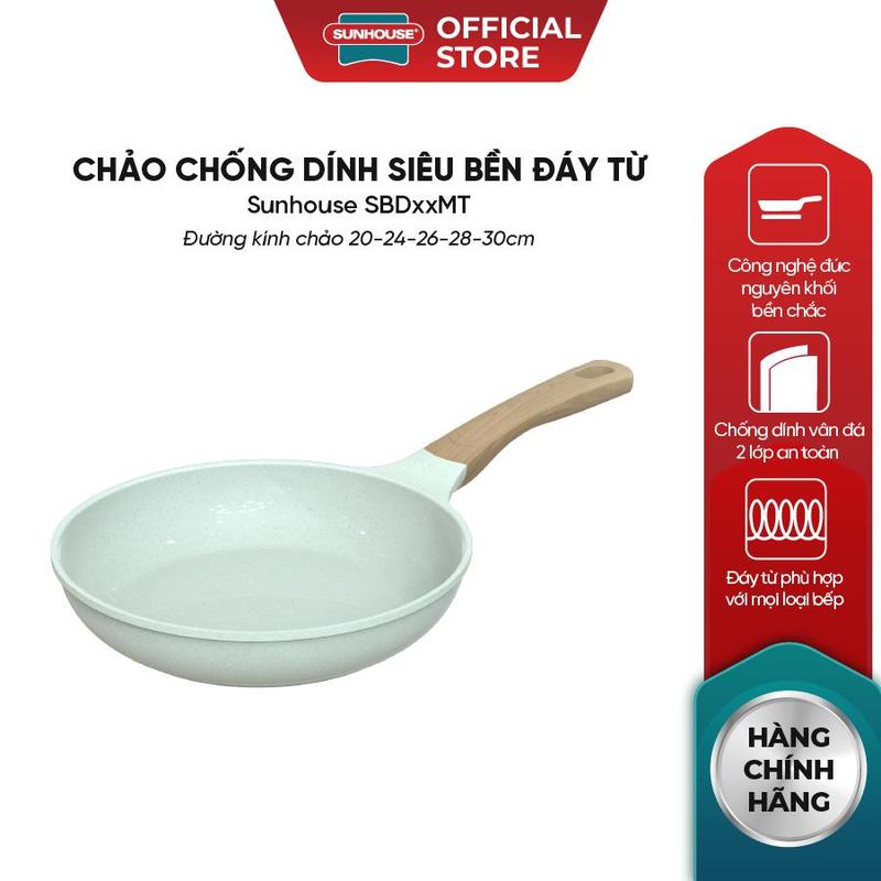 Chảo chống dính siêu bền đáy từ Sunhouse SBDxxMT - Nhôm đúc nguyên khối - Tỏa nhiệt đều - Dùng mọi loại bếp