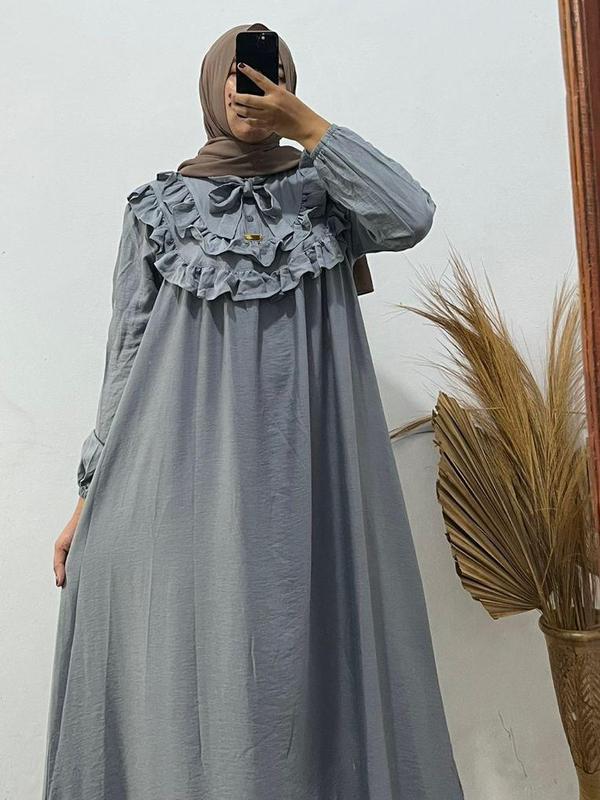 Gamis Polo Linen Terbaru Mewah Elegant Panjang Wanita 4