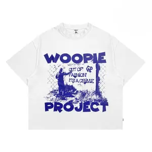 Woopie Project Boxy Crop Fit Oversized Pria Wanita Hitam Katun Combed 20s 200gsm Lembut Baju Vintage Skena Kaos Distro Cowok Motif Keren