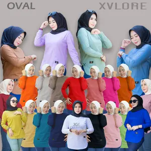 XVLORE OVAL Atasan Kaos wanita lengan panjang  nyaman SEMI TUNIK Potongan oval polos REAL PICT katun combed