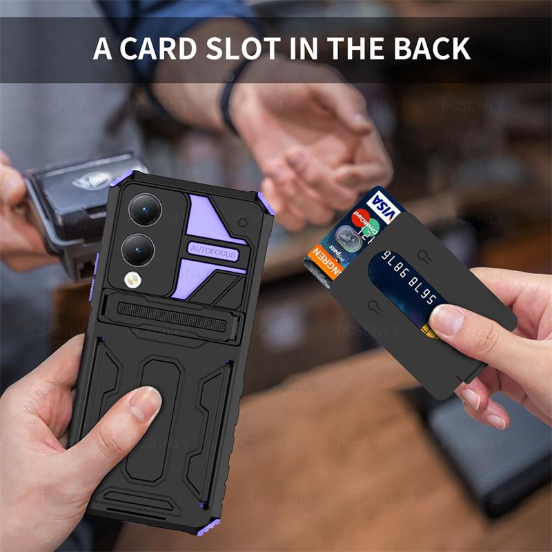 Product Introduction of Card Holder Phone Case For VIVO Y17S Casing Shockproof Armor Stand Hard Back Cover Multifunctional 2