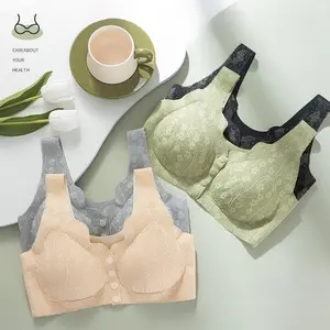 BRA WANITA SEAMLES RINGAN MELAR TANPA KAWAT MOTIF RENDA BH BUSUI KANCING DEPAN -802