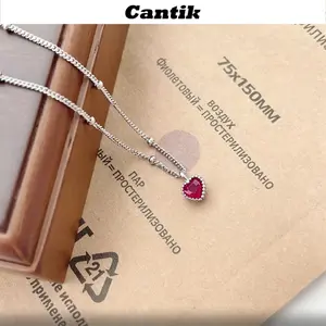 [ Cantik ]Kalung Rantai Perak Wanita Kalung Kolarbone Rantai Tipis Berlian Hati Merah Tunggal Sederhana B540