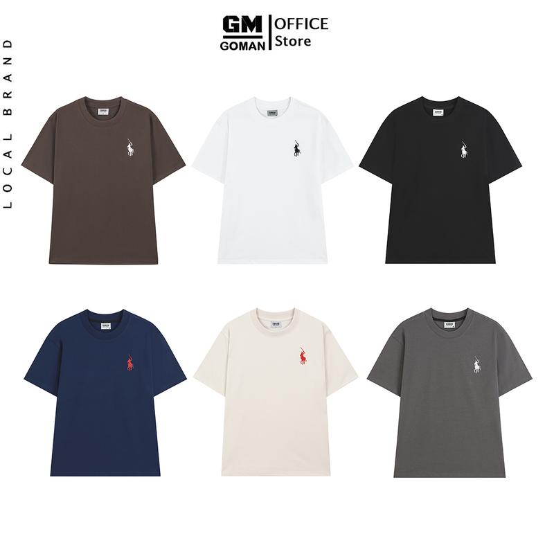 (Xả Lỗ) Áo Thun Cotton 250gsm Bản Cao Cấp Thêu Ngựa Premium Cổ Tròn Nam Nữ - Form Oversize - GOMAN