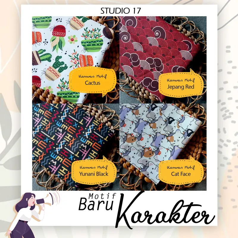 Kain Kanvas Motif Size 100cm x 50cm Bermotif Karakter 2