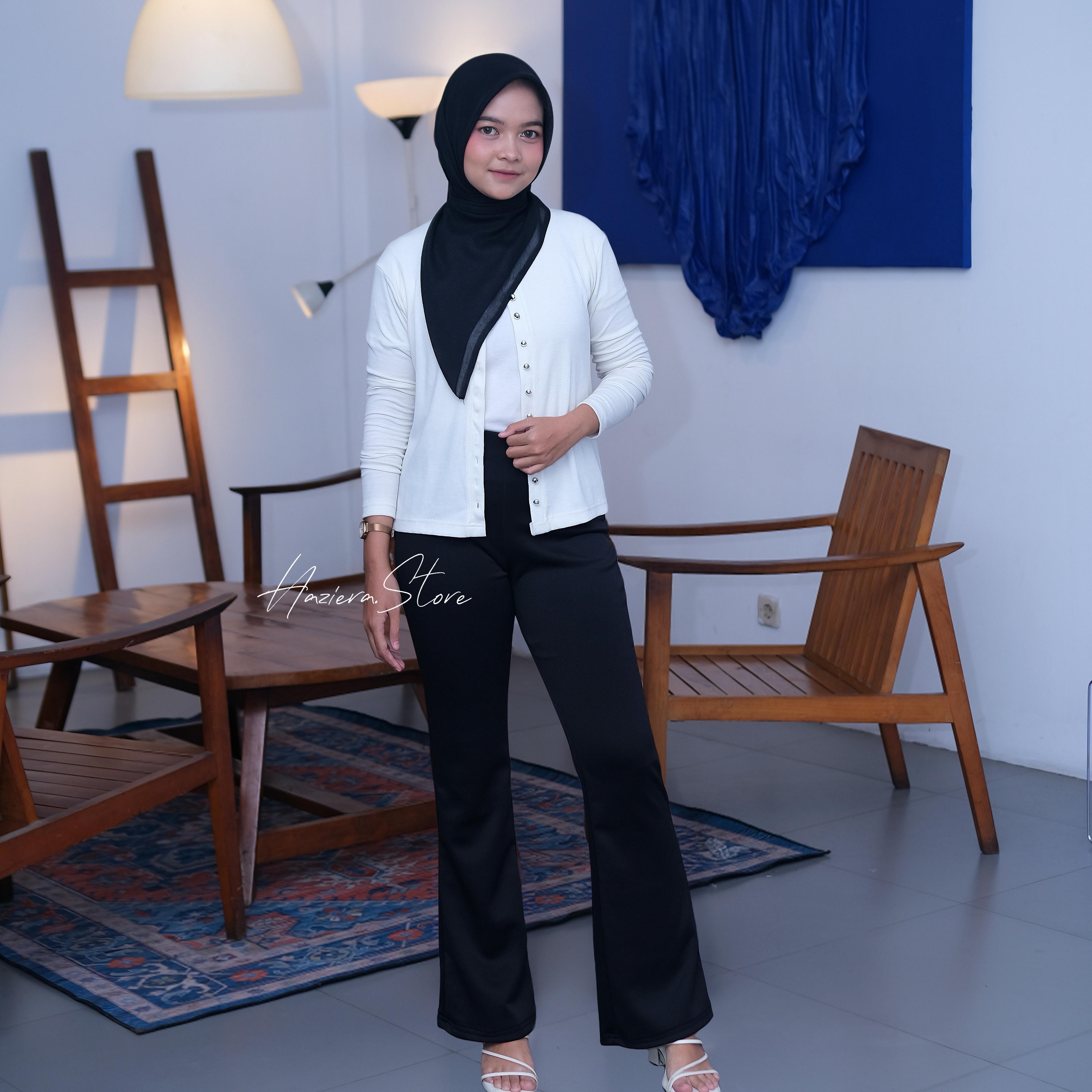 Haziera - Flare Pants Highwaist Cutbray Material Bahan Scuba Premium Celana Panjang Wanita Halus Tebal Tidak Menerawang Dan Stretch Bisa Melar Pinggang Full Karet Model Clean Look Cantik Nyaman Casual Formal