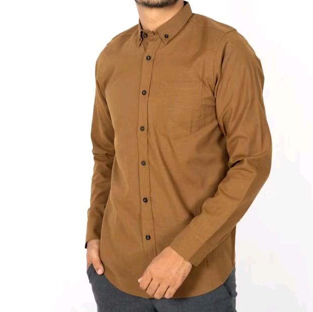 kemeja polos  couple ayah dan anak  warna coklat ukuran lengkap bahan katun signature 4