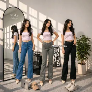 Celana Jeans Cutbray Wanita Highwaist Model Flare Bahan Melar Strech Berkualitas Premium Warna Biru Abu-abu Hitam Cocok Untuk Tampilan Modis