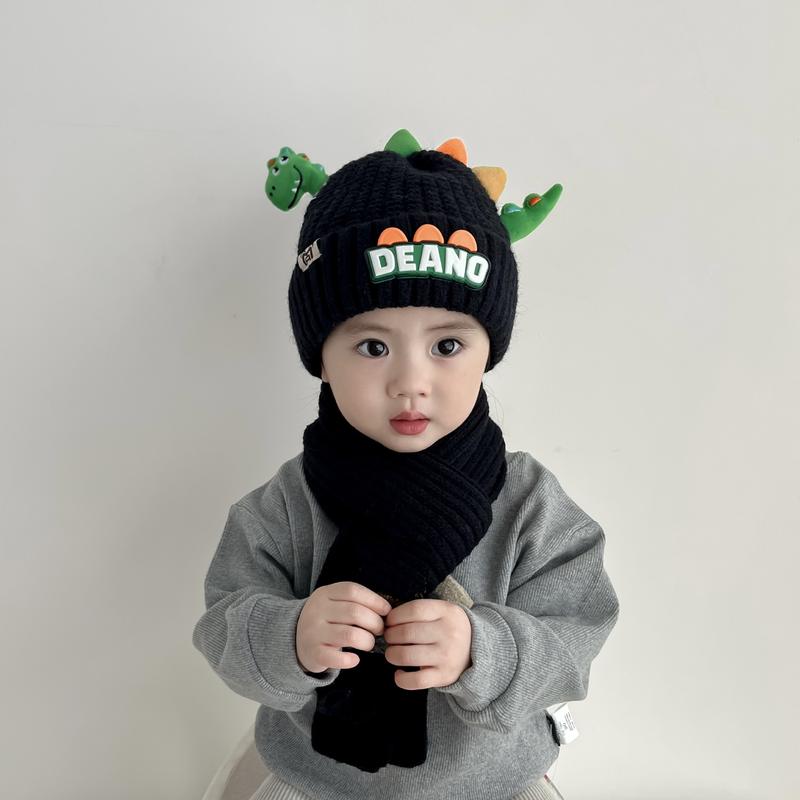 Product Introduction of 1-7Y 2Pcs Children Hat Scarf Set Cute Little Dinosaur Knitted Wool Cap Winter Warm Kids Neckerchief Boy Girl Baby Beanie 17