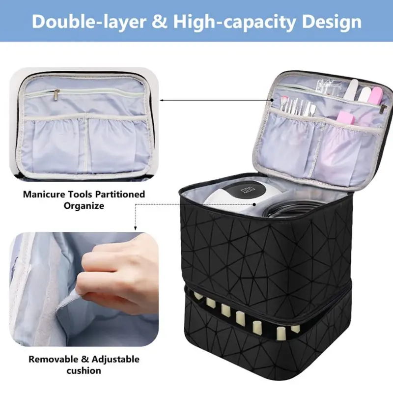 Túi Sắp Xếp Móng Tay 30 Ngăn Túi Trang Điểm Hai Lớp Bằng Nylon PU Mới Có Tay Cầm Túi Xách Túi Làm Móng Cho Gel Sơn Móng Tay 6