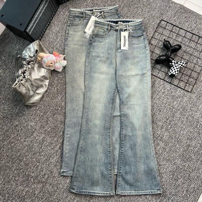 CAO CẤP Quần Loe Jean Nữ Co Giãn Vải 2ZA Cao Vấp Phối VIỀN LƯNG REN