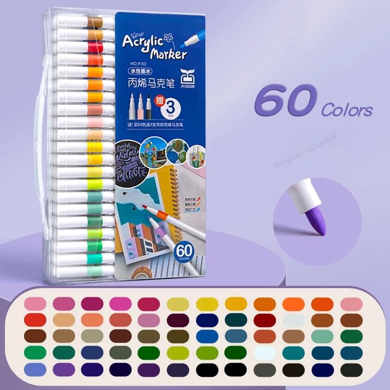 Hộp 60 Bút Màu Acrylic Marker, Bút Màu Cao Cấp Đầu Nhỏ,Chống Thấm Nước Vẽ Trên Mọi Chất Liệu