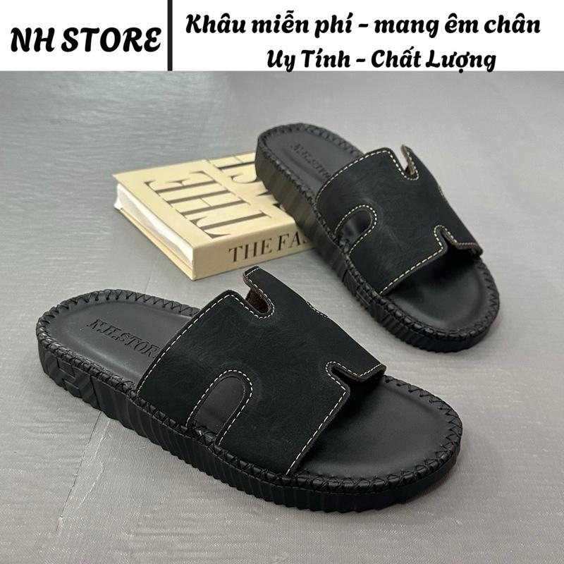 [Phom Chuẩn Loại 1-May khâu Sẵn]Dép Nam Quai Chữ H Đẹp Mang Bao êm chân Dép cho nam Quai Ngan da Mềm Mại.Êm Chân.được khâu may chỉ chắc chắn và cao cấp Nhung DéP Sandal Shoes  Đế Bằng
