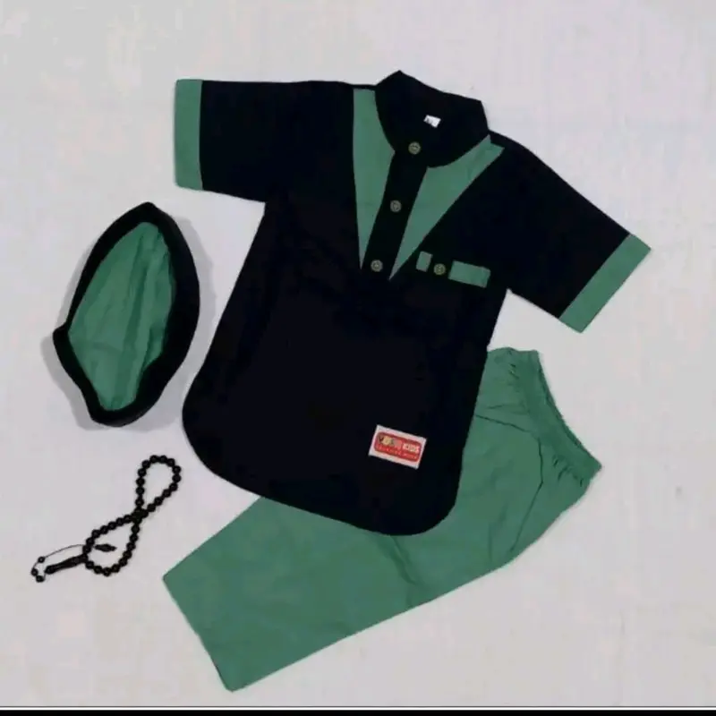 KOKO ZAIN ANAK USIA 1-11 TAHUN PLUS PECI POLOS   Katun  Poliester Hitam Putih ternyaman terlaris dan termurah Baju Kerah 5