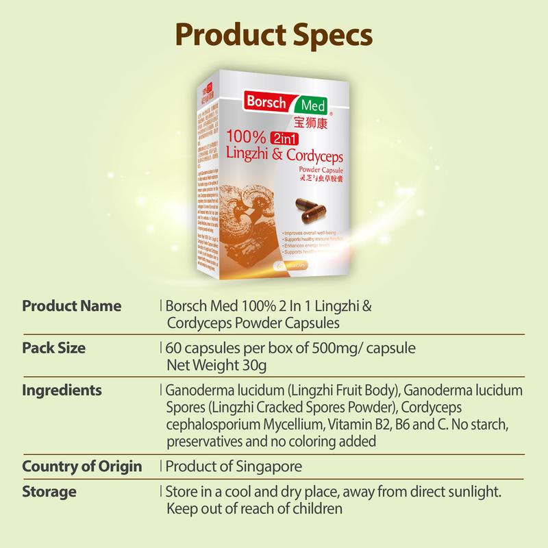 Product Introduction of Borsch Med 100 Percent 2in1 Lingzhi And Cordyceps Powder Capsule 3