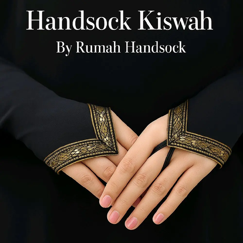 Handsock Cincin Renda Kiswah Motif Naura Sepasang / handsock umroh haji Muslim Wanita Panjang