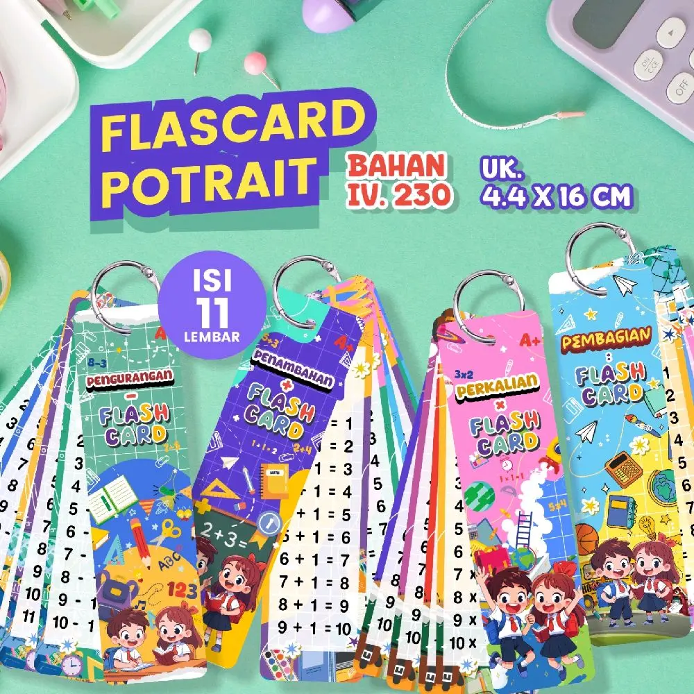 FLASHCARD EDUKASI ANAK | FLASHCARD TABEL PENJUMLAHAN | TABEL PERKALIAN | TABEL PENGURANGAN | TABEL PEMBAGIAN | BAHAN IVORY 230GR | KARTU EDUKASI ANAK
