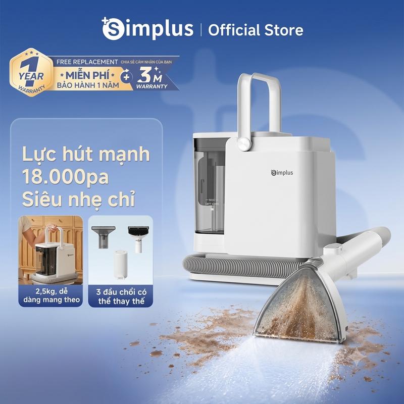SimplusVN Máy giặt vải BYJH006, Lực hút mạnh 18.000 Pa, Sofa Ô tô Giường Thảm Tự làm sạch Siêu nhẹ và di động, phun nước tốc độ cao 300g/p hút, Hỗ trợ vệ sinh bằng nước nóng 55℃, Bảo Hành 1 Năm, Chỉ Đổi Không Sửa