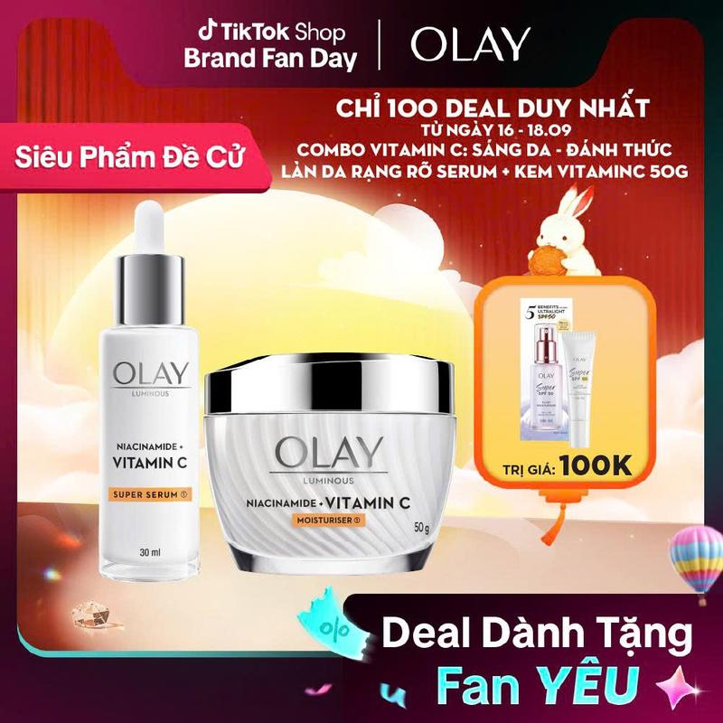 Combo 2: Kem Dưỡng Ẩm + Super Serum Giúp Sáng Da, Hỗ Trợ Mờ Thâm Mụn OLAY…