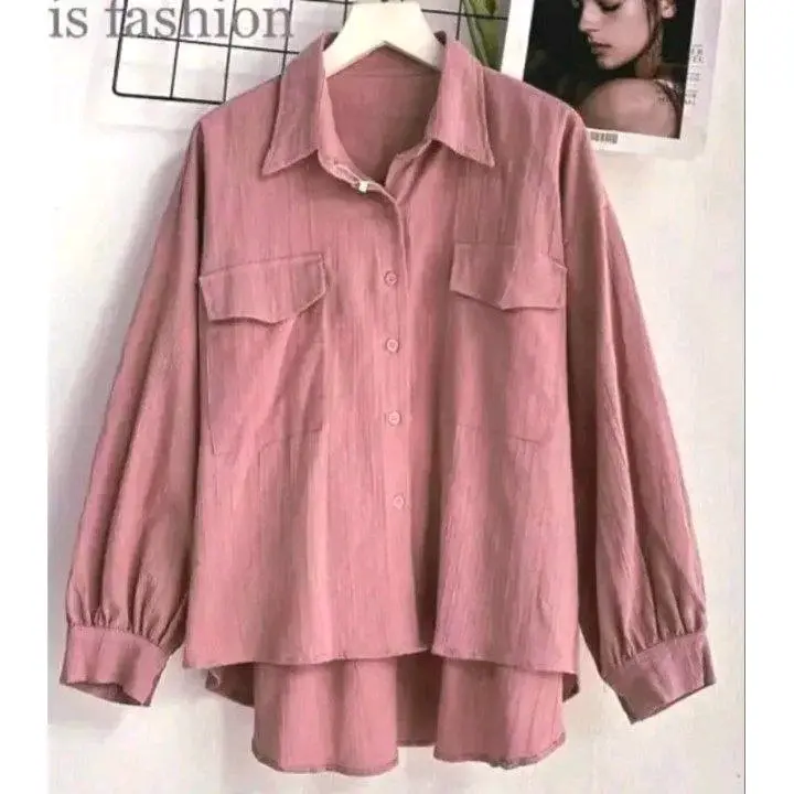 Kemeja Polos YUMNA CRINKLE AIR FLOW kemeja Oversize Saku Dua blouse crinkle airflow / kemeja polos Saku Dua Atasan Wanita Katun