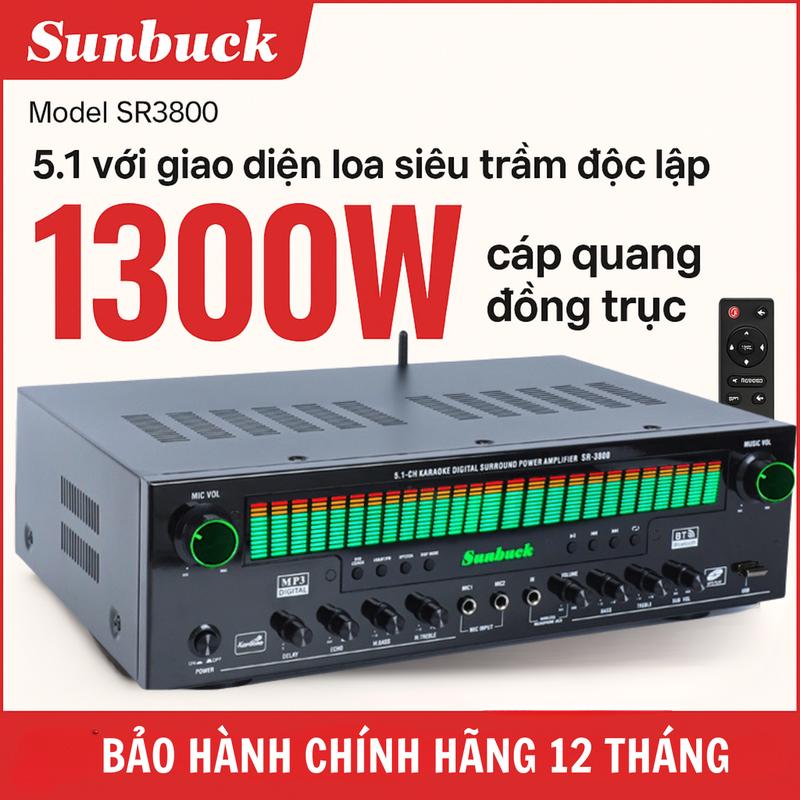 Amply Karaoke Bluetooth SR- 3800 công suất đỉnh 1000w, có kết nối cổng quang và loa sub, có dải đèn EQ chỉnh 9 kiểu. Củ Loa Nghe Nhạc