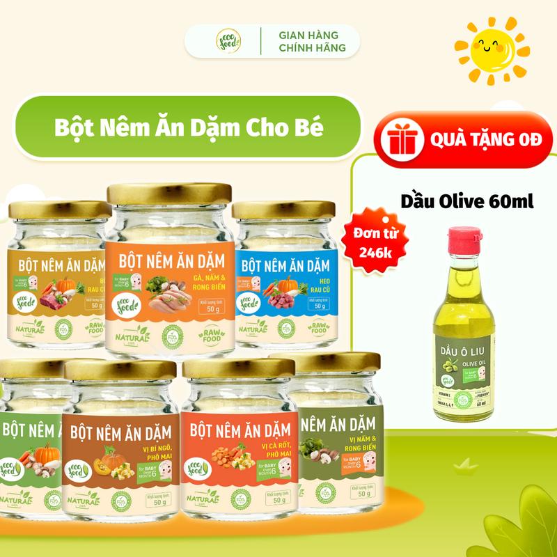 Bột Nêm Ăn Dặm Cho Bé ECOFOOD 50gr -Vị Thịt Vị Rau Củ,Nấm,Bí Ngô,Cà Rốt - Dễ Nấu Dễ Ăn Tăng Vị Giác Tự Nhiên Giúp Bé Ăn Ngon Cho Bé Từ 6 Tháng