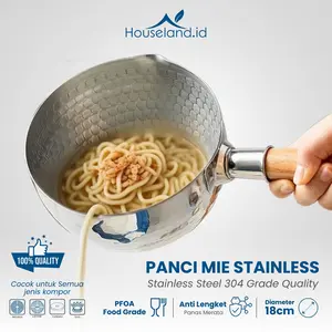Panci Mie Stainless – Panci Rebus 18 & 20 cm Food Grade dengan Gagang Kayu Estetik