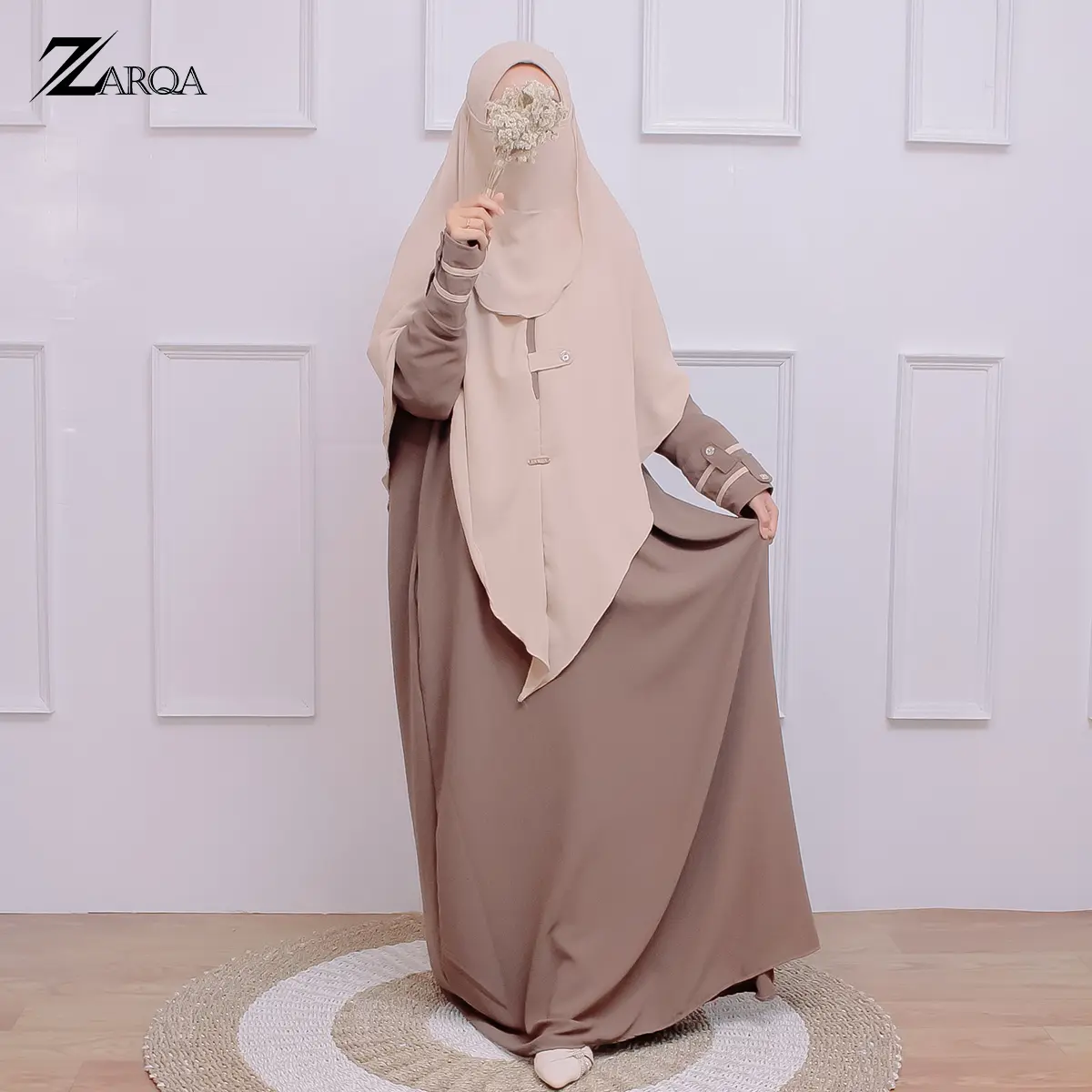 ZARQA   - Shanum Abaya | Dress Gamis Remaja Wanita Muslim Syari Casual Harian Lebaran, Set Hijab Plus Cadar Khimar- gamisabaya Simple Mewah Dewasa Maxi