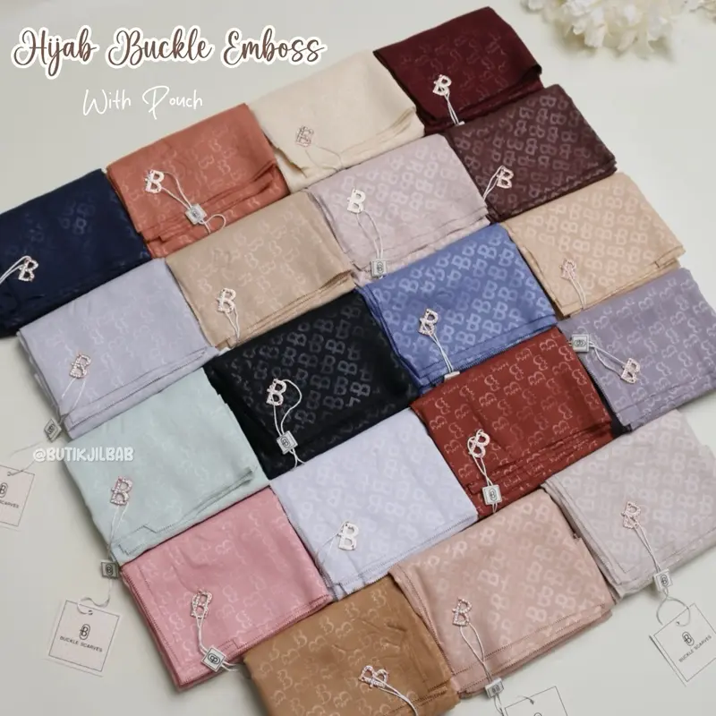 HIJAB BUCKLE EMBOSS | PACKING WITH POUCH | HIJAB WITH METAL LOGO | HIJAB VOAL EMBOSS 8