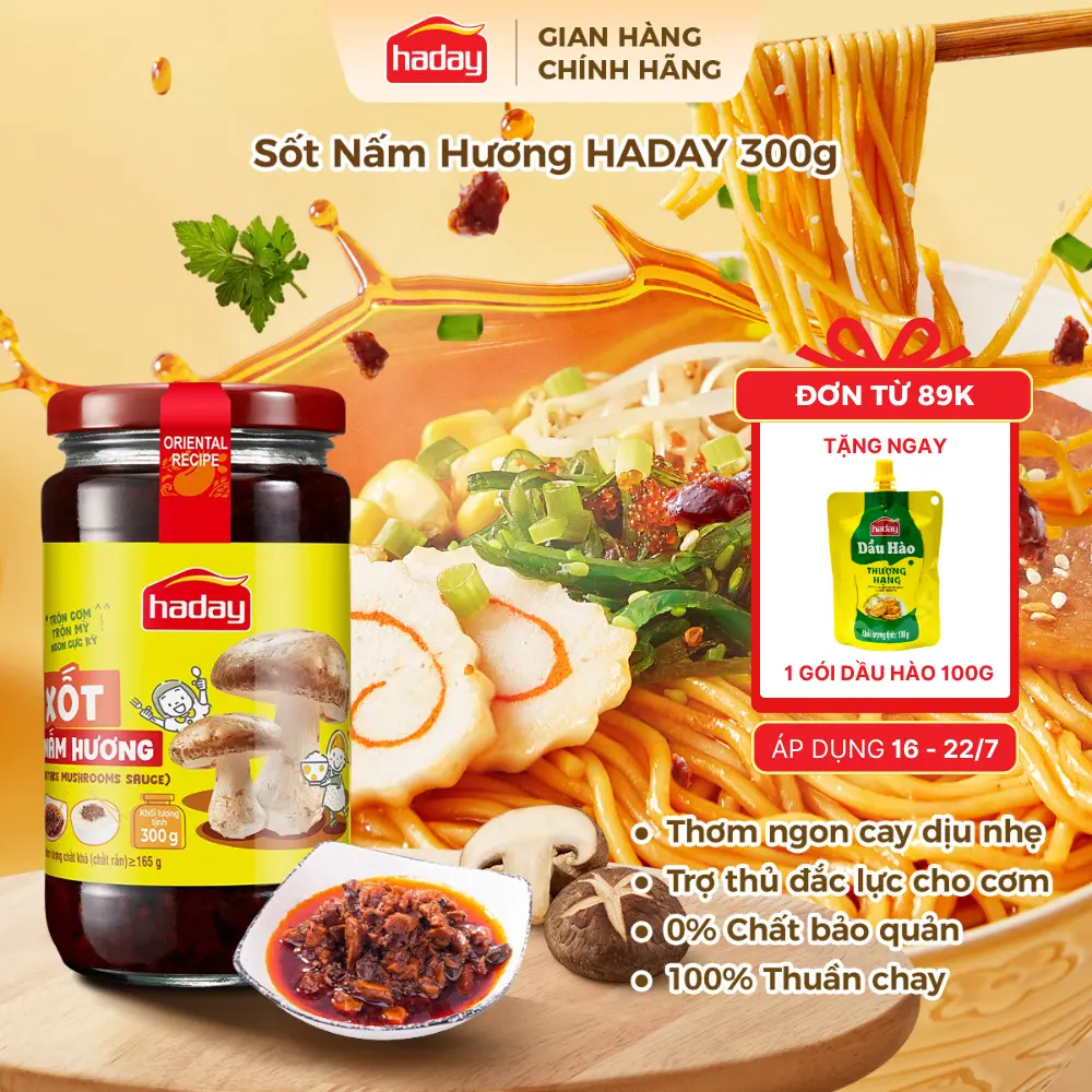 [ĐƠN DƯỚI 89K KHÔNG CÓ QUÀ] Xốt Nấm Hương Haday Vị Cay Cay 300g - Haday Chính Hãng, Gia Vị Trung Quốc, Xốt Nấm Trộn Cơm Ăn Liền, Xốt Trộn Mì, Xốt Ướp Thịt Nướng, Dùng Cho Chay Và Mặn, Tiện Lợi Dễ Dùng, Chai Thủy Tinh Cao Cấp